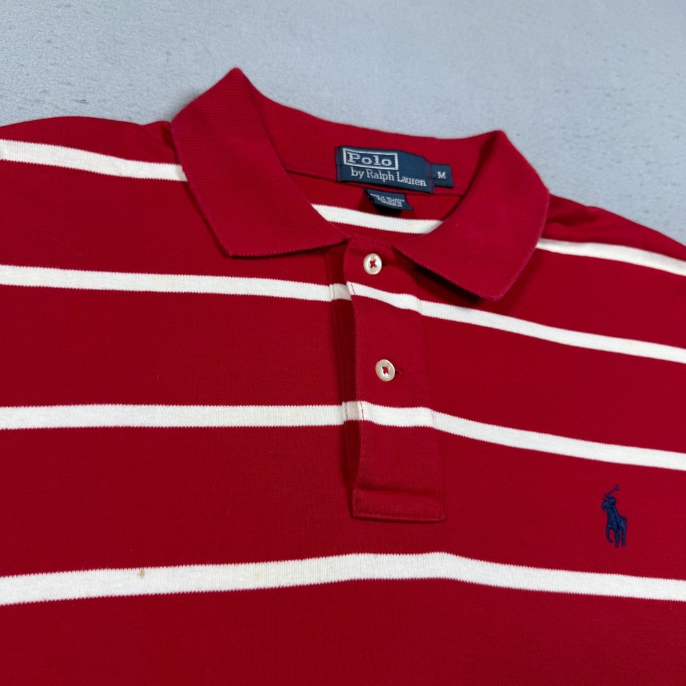 Polo Ralph Lauren Mens Red White Striped Short Sleeve Cotton Polo Shirt M